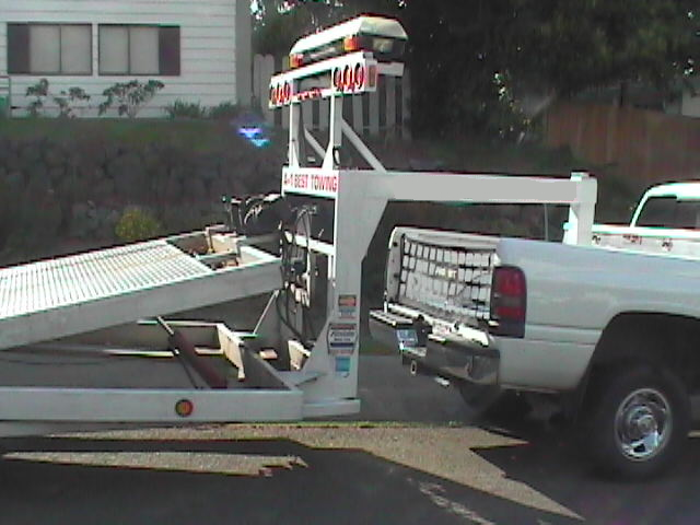 car trailer in the tilted position